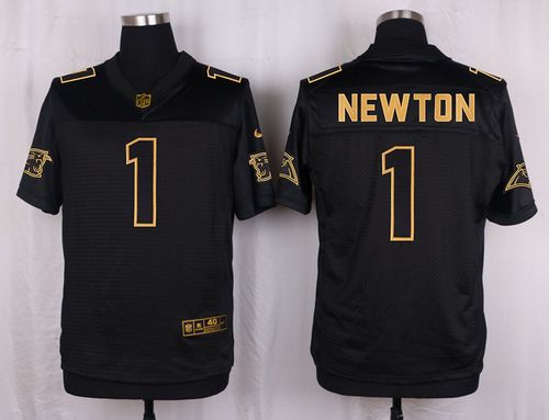 Nike Panthers #1 Cam Newton Black Men's Stitched NFL Elite Pro Line Gold Collection Jersey - Click Image to Close